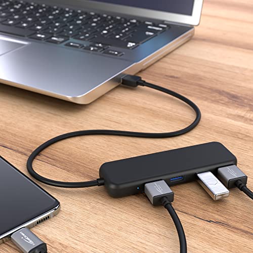 KabelDirekt – Concentrador USB 3.0 de 4 Puertos (diseño Fino, Plug & Play en PC/Notebook/Mac, 4 enchufes USB-A/1 Enchufe USB-A, para más Conexiones USB, SuperSpeed/5Gbit/s, Negro)