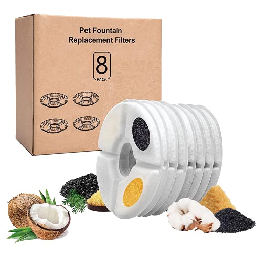 KafooStore Filtros para Fuente de Agua para Gato, Filtros de Recambio de Fuente de Agua con Resina y Carbón Activo (8 unidades)