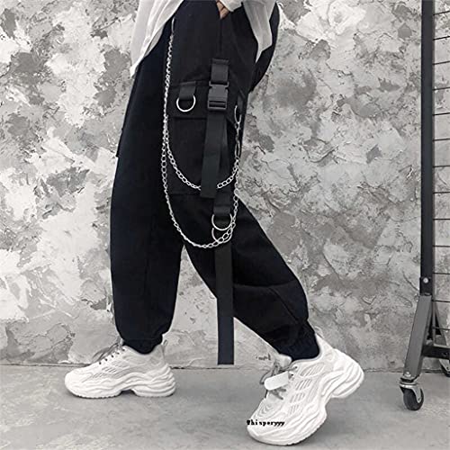 Kaibia Pantalones Cargo Hombres Cadenas Bolsillo Punk Pantalones de chándal Negros Pantalones góticos Harajuku Jogger Ropa de Mujer Hip-Hop Streetwear Techwear-S