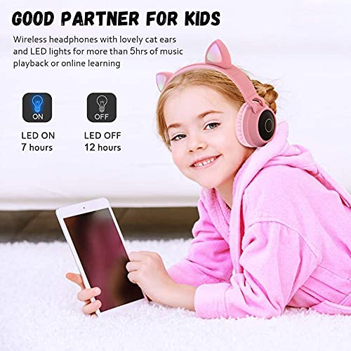 Kaishengyuan Auriculares con Orejas de Gato, con Luces LED, Ranura para Tarjeta SD, Radio FM, Conector de Audio de 3,5 mm, Plegables para Niños,Niñas y Adultos (Azul)