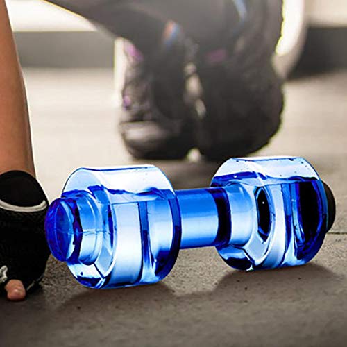 Kakoop Botella de agua deportiva de 550 ml con mancuernas rellenas de agua de fitness Botella de agua de plástico para juegos de pesas gratis, construcción de fuerza muscular, azul