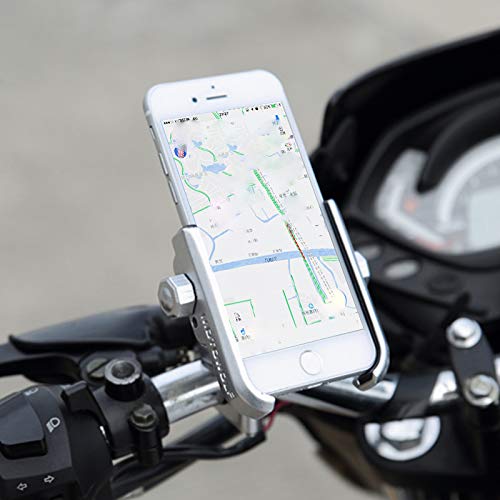 KASER Soporte Móvil Teléfono Smartphone Universal para Moto Bici Scooter en Aluminio 360° Rotación para Móvil Navegador GPS (Manillar Plata)