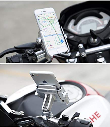 KASER Soporte Móvil Teléfono Smartphone Universal para Moto Bici Scooter en Aluminio 360° Rotación para Móvil Navegador GPS (Manillar Plata)