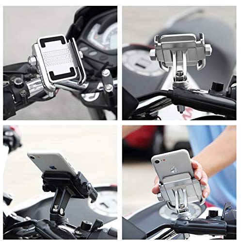 KASER Soporte Móvil Teléfono Smartphone Universal para Moto Bici Scooter en Aluminio 360° Rotación para Móvil Navegador GPS (Manillar Plata)