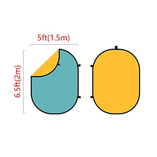 Kate 5x6.5ft (1.5x2m) Amarillo Puro Color sólido/Plegable Sólido Azul-Verde Telón de Fondo de Papel Microfibra de Doble Cara Marco Flexible Fotografía de Fondo Estuche de Transporte Incluido