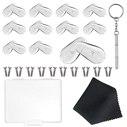 KBNIAN Almohadillas Gafas Almohadillas para Nariz de Silicona Suave Almohadillas Nasales para Gafas Kit de Reparación de Gafas con Tornillo/Destornillador/Pinza/Paño de Limpieza/Caja Pequeña-10 Pares