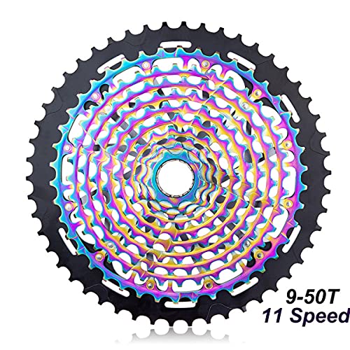 KDOAE Rueda Libre de Bicicleta 11 Cassette de Velocidad Colorido 9-50T Flywheel MTB BMX Road Bicycle Cyclingwheel para Bicicleta de Carretera MTB BMX (Color : Rainbow, Tamaño : 9-50T)