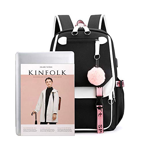 KEBEIXUAN bolsa de estudiante de escuela intermedia, interfaz lateral USB de configuración informal de mochila college y conector para auriculares. (Negro)