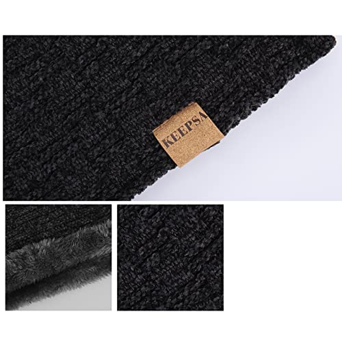 KeepSa Hombres Invierno Beanie Gorro de Punto Cálido Slouch Suave Transpirable Knit Hat Caliente Largo Sombreros al Aire Libre con Forro Polar Interior Extrasuave