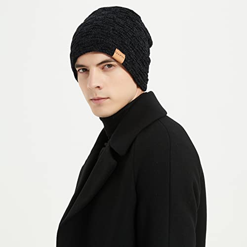 KeepSa Hombres Invierno Beanie Gorro de Punto Cálido Slouch Suave Transpirable Knit Hat Caliente Largo Sombreros al Aire Libre con Forro Polar Interior Extrasuave