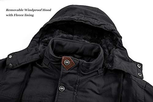 KEFITEVD Chaquetas de invierno para hombre, forro polar Windbeaker a prueba de viento con capucha Bomber Cargo Chaqueta Militar Abrigos con múltiples bolsillos, Negro, M