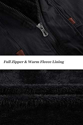 KEFITEVD Chaquetas de invierno para hombre, forro polar Windbeaker a prueba de viento con capucha Bomber Cargo Chaqueta Militar Abrigos con múltiples bolsillos, Negro, M