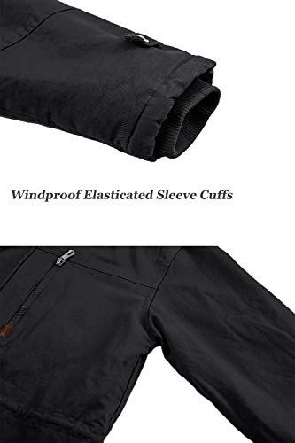 KEFITEVD Chaquetas de invierno para hombre, forro polar Windbeaker a prueba de viento con capucha Bomber Cargo Chaqueta Militar Abrigos con múltiples bolsillos, Negro, M