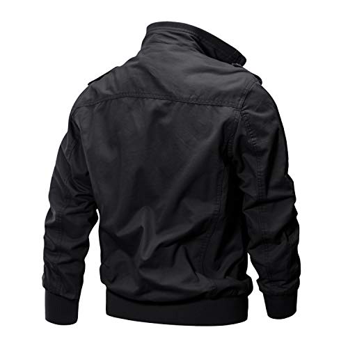 KEFITEVD Transition Jacket Men Cargo Spring Flight Jacket Dentro del Bolsillo con Cremallera Pilot Parker cálido a Prueba de Viento Negro M