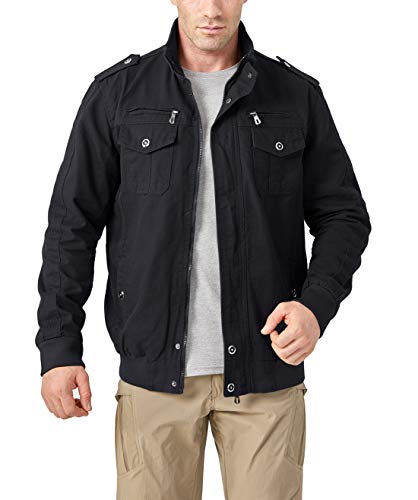 KEFITEVD Transition Jacket Men Cargo Spring Flight Jacket Dentro del Bolsillo con Cremallera Pilot Parker cálido a Prueba de Viento Negro M