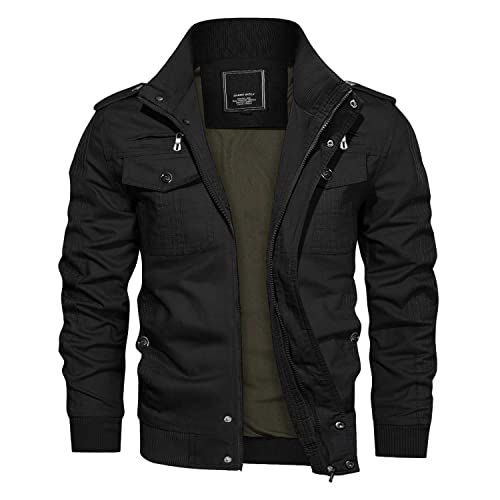 KEFITEVD Transition Jacket Men Cargo Spring Flight Jacket Dentro del Bolsillo con Cremallera Pilot Parker cálido a Prueba de Viento Negro M