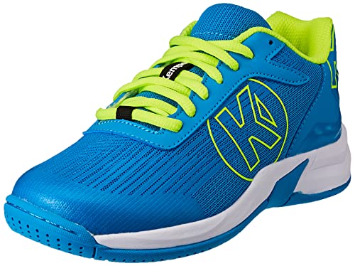 Kempa Attack 2.0 Junior, Zapatilla de Balonmano, Azul/Amarillo Fluor, 31 EU