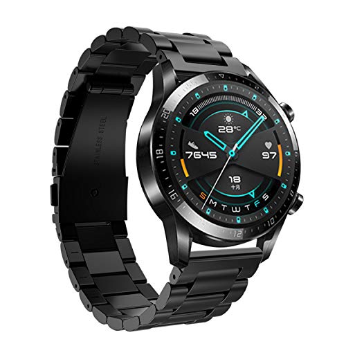 Keweni Correa para Huawei Watch GT 2 46MM, 22mm Pulsera de Repuesto de Acero Inoxidable de Metal para Huawei Watch GT / GT 2e / GT 2 Smart Watch (Negro)