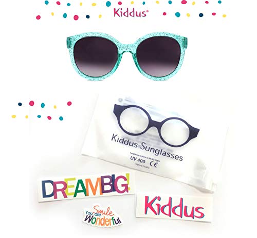 Kiddus Gafas de Sol para niña, chica, adolescente. UV400 Protección 100% contra rayos ultravioleta. A partir de 6 años. Con estilo. Diseño a la moda. FABULOUS (POLARIZADA, Turquesa Flores)