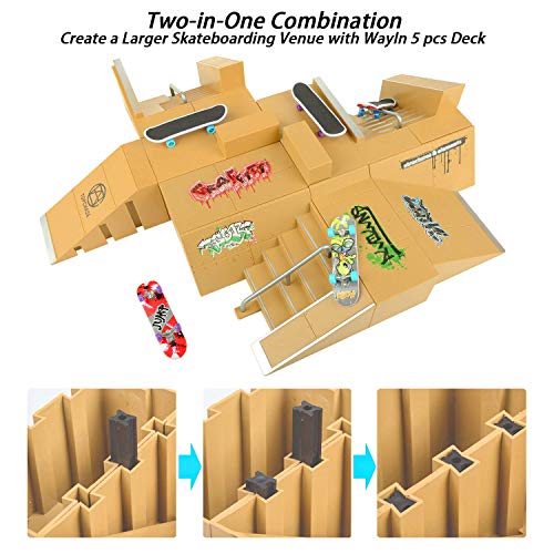 KidsHobby 5PCS Kit de Rampas Skatepark del Patin Mini Dedo Monopatin Patín del Dedo Fingerboards Parques Tablero Juguete Divertido Regalo Creativo para Niños(5 Pieza del Parque+2 Mini Patín del Dedo)