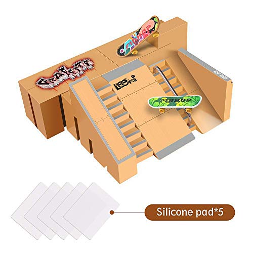 KidsHobby 5PCS Kit de Rampas Skatepark del Patin Mini Dedo Monopatin Patín del Dedo Fingerboards Parques Tablero Juguete Divertido Regalo Creativo para Niños(5 Pieza del Parque+2 Mini Patín del Dedo)