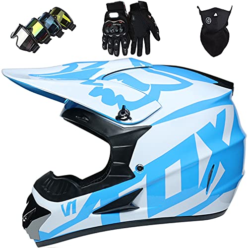 KILCVEM Casco Motocross Niño, ECE Certificación Cascos de Motocross de Moto Downhill Infantil Casco de Cross MTB de Integral Adultos - con Fox Design - Naranja Negro,L