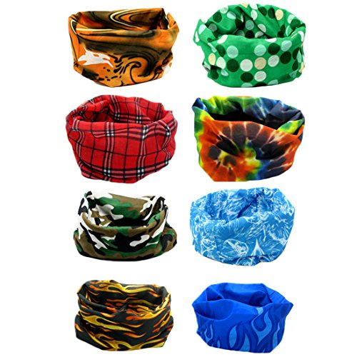 Kilofly - Pack de 6 tubulares multifunción sin costuras, surtidos; accesorio para la cabeza, bandana, braga de cuello 8 piezas B. Talla única