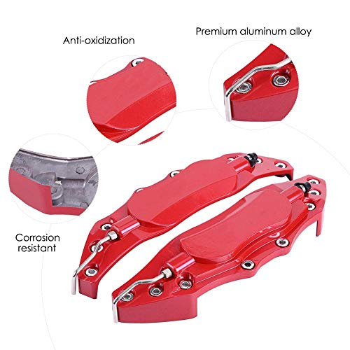 KIMISS 2 piezas de protección de la pinza de freno del automóvil, cubierta de la pinza de freno sin fin de aluminio para el eje de rueda 16in-17in medio (rojo)