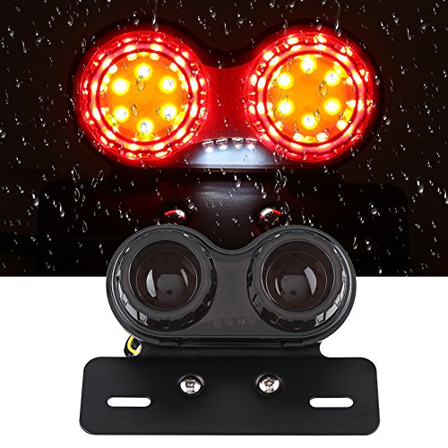 KIMISS Brake Light ,Motorcycle LED Tail Lights IndicatorLamp with Integrated Running Lamp Brake&Turn Signal Light, License Plate Bracket for Custom Cafe Racer Red Light