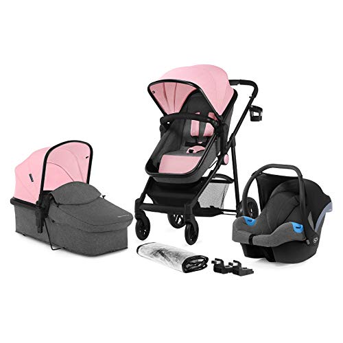 Kinderkraft Carrito Bebé 3 en 1 JULI, Silla de Paseo, Silla Coche, Accesorios, Rosa