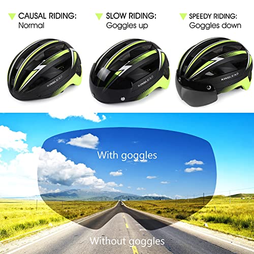 KINGLEAD Casco Bicicleta Adulto, Casco de Bicicleta Hombre Mujer Montaña con Luz LED Recargable por USB y Gafas Magnéticas Desmontable, Casco de Ciclismo Superligero Ajustable con Certificación CE