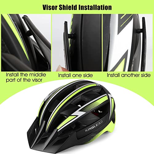 KINGLEAD Casco Bicicleta Adulto, Casco de Bicicleta Hombre Mujer Montaña con Luz LED Recargable por USB y Gafas Magnéticas Desmontable, Casco de Ciclismo Superligero Ajustable con Certificación CE