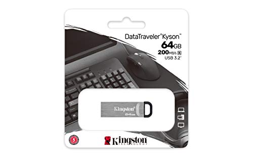 Kingston DataTraveler Kyson Unidad Flash USB3.2, 64GB-con Elegante Carcasa metálica sin capuchón