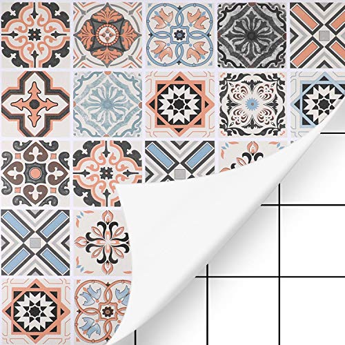 KINLO Papel Pintado Pared Adhesivo con la Imagen Mosaico Retro Colores, Pegatina de PVC para Decorar Azulejos Muebles Cocina Baño, a Prueba de Aceite de Agua de Moho, 0.61*5M per Rollo