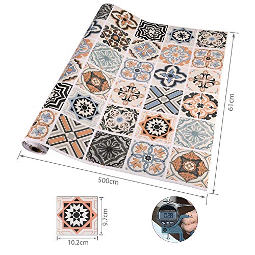 KINLO Papel Pintado Pared Adhesivo con la Imagen Mosaico Retro Colores, Pegatina de PVC para Decorar Azulejos Muebles Cocina Baño, a Prueba de Aceite de Agua de Moho, 0.61*5M per Rollo