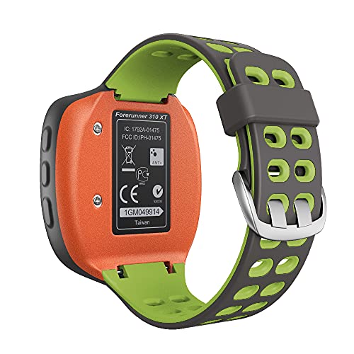 KINOEHOO Correas para relojes Compatible con Garmin Forerunner 310XT Pulseras de repuesto.Correas para relojesde silicona.(Gris claro + verde)