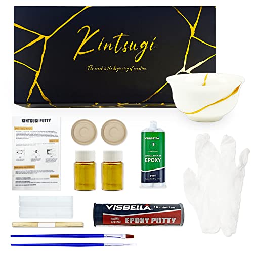 Kintsugi - Kit de reparación para reparar tus cerámicas significativas con pegamento en polvo dorado, kit de reparación de cerámica Kintsugi, perfecto para principiantes