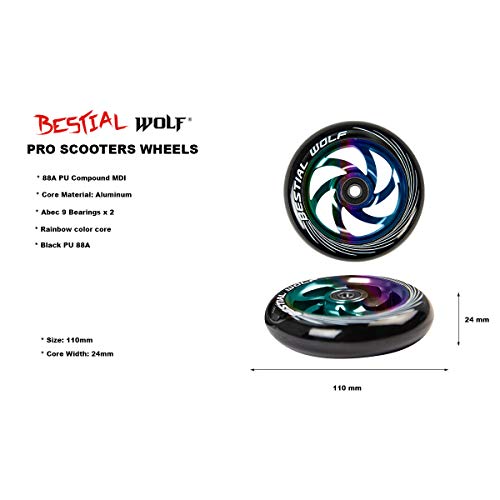 Kit 2 TWISTER-110 Rueda Bestial Wolf 110 mm para patinetes Pro Scooters Ideal para Parck y Freestyle (Rainbow)