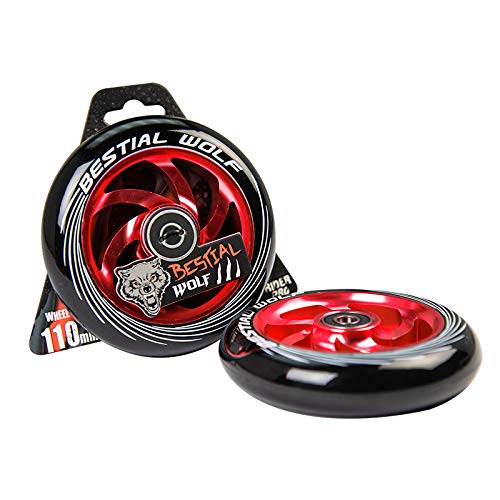 Kit 2 TWISTER-110 Rueda Bestial Wolf 110 mm para patinetes Pro Scooters Ideal para Parck y Freestyle (Rojo)