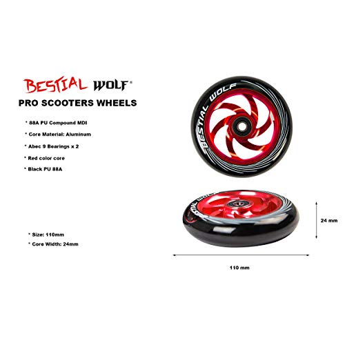 Kit 2 TWISTER-110 Rueda Bestial Wolf 110 mm para patinetes Pro Scooters Ideal para Parck y Freestyle (Rojo)