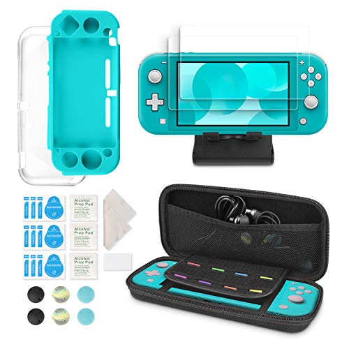 Kit 6 en 1 de Accesorios para Nintendo Switch Lite - Incluye Funda de Transporte para Nintendo Switch Lite, Funda Transparente, Protectores de Pantalla, Soporte Ajustable y Tapas de Joystick