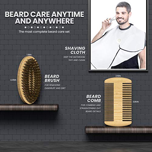 Kit Cuidado Barba para Hombre 10pcs, con Champú Barba, Aceite Barba, Bálsamo Barba, Cepillo Barba, Peine Barba, Plantilla Barba, Tijeras Barba, Delantal Barba, Bolsa, Regalos Originales para Hombre