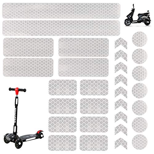 Kit de pegatinas reflectantes de 30 piezas, calcomanías adhesivas universales blancas para motocicletas/cascos/cascos/bicicletas/cochecitos/sillas de ruedas/buggy/scooter (Blanco)