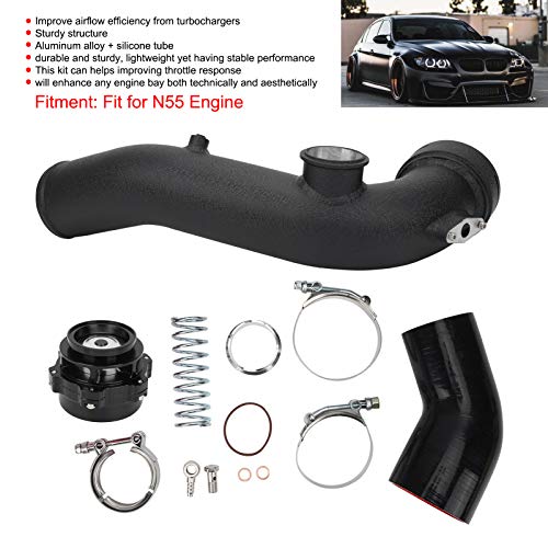 Kit de tubo de admisión de carga turbo-Tubo de admisión de turbocompresor Tubo de silicona de aleación de aluminio, válvula de descarga de descarga negra apta para motor N55