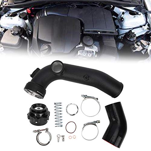 Kit de tubo de admisión de carga turbo-Tubo de admisión de turbocompresor Tubo de silicona de aleación de aluminio, válvula de descarga de descarga negra apta para motor N55