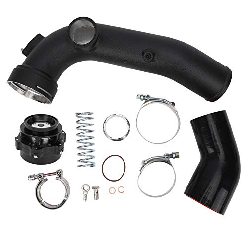 Kit de tubo de admisión de carga turbo-Tubo de admisión de turbocompresor Tubo de silicona de aleación de aluminio, válvula de descarga de descarga negra apta para motor N55