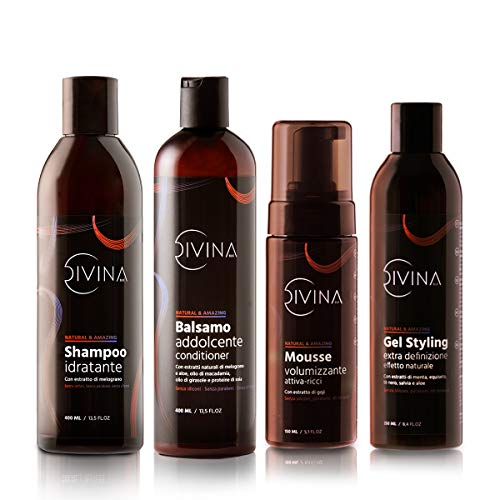 Kit Nutrición y Volumen para cabello ondulazo y rizo Natural&Amazing de DIVINA BLK, 4 productos incluidos, tratamiento nutritivo completo y peinado