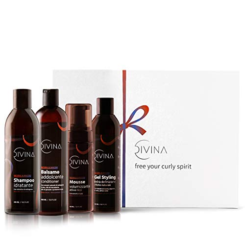 Kit Nutrición y Volumen para cabello ondulazo y rizo Natural&Amazing de DIVINA BLK, 4 productos incluidos, tratamiento nutritivo completo y peinado