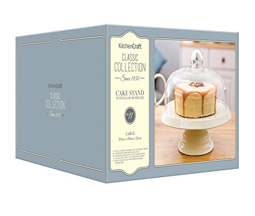 Kitchen Craft Classic Collection 29 cm Ceramic Cake Stand with Glass Dome