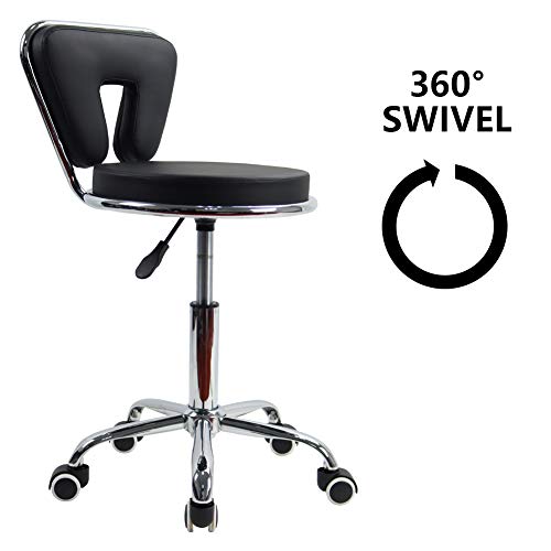KKTONER Taburete de Cuero con Respaldo bajo de PU cojín Moderno Ajustable en Altura Silla de Ruedas para Oficina en casa (Negro)